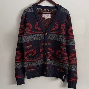 Koto Women’s or Men's Navy and Red Patterned Wool-blend Cardigan